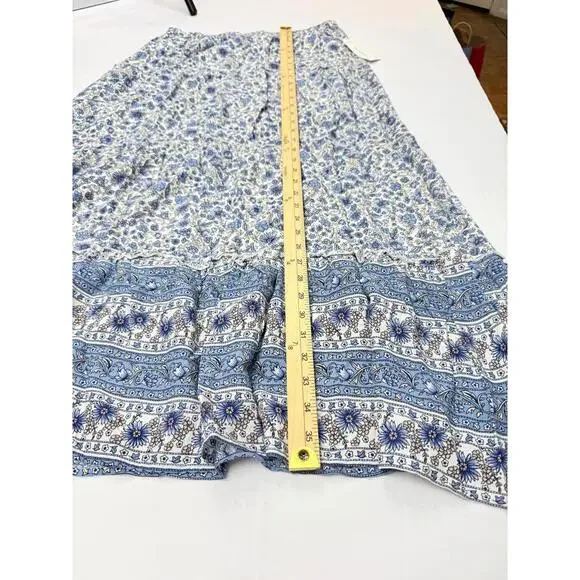 No Comment Blue Floral Tiered Maxi Skirt Elastic Waist‎ Lined RW228445 NWT L - Picture 7 of 8